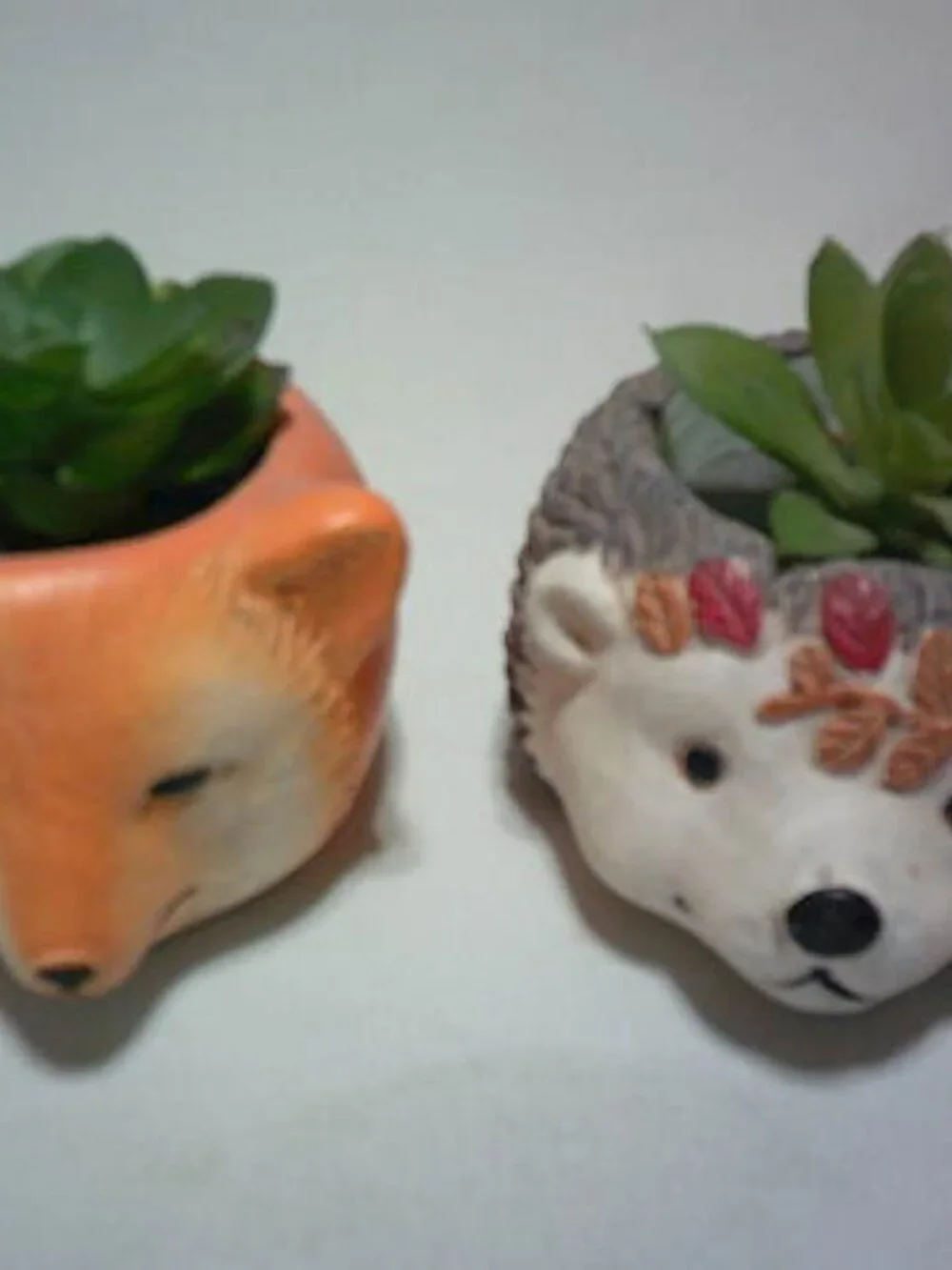 2 CUTE SUCCULENT POTTED PLANTS IN CERAMIC POTS ANIMAL ORANGE FOX DESIGN RARE 🌼